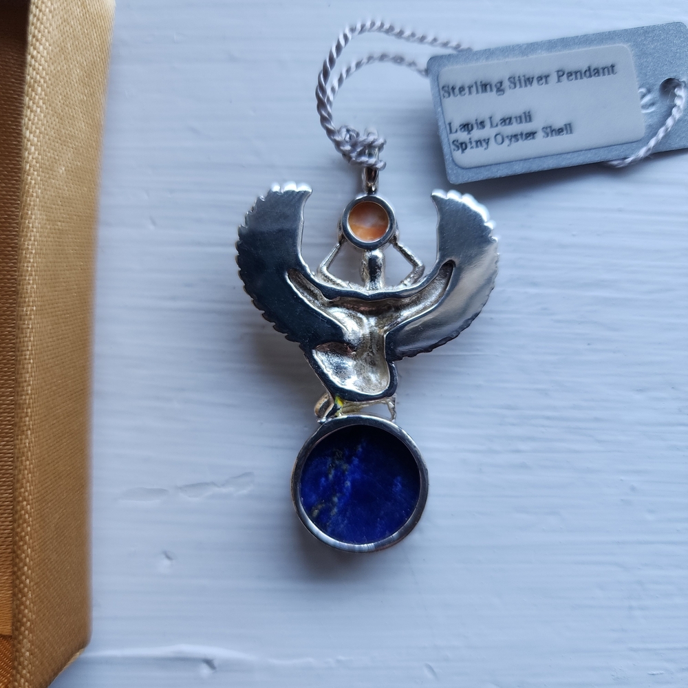 Sterling Silver Pendant with Lapis Lazuli and Spiny Oyster Shell - Picture 3 of 4